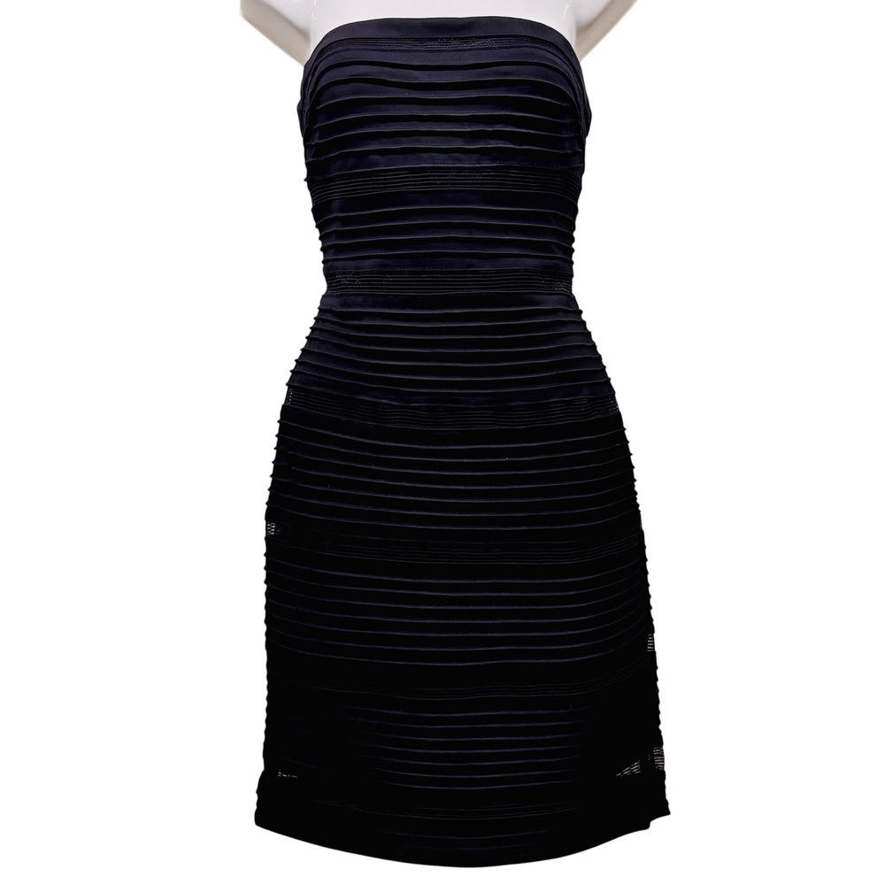 Adrianna Papell Womens Black‎ Strapless Tiered Mesh Bodycon Dress Size 6 RN59782